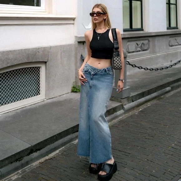 ZaraCROSSOVER LONG DENIM SKIRT XL